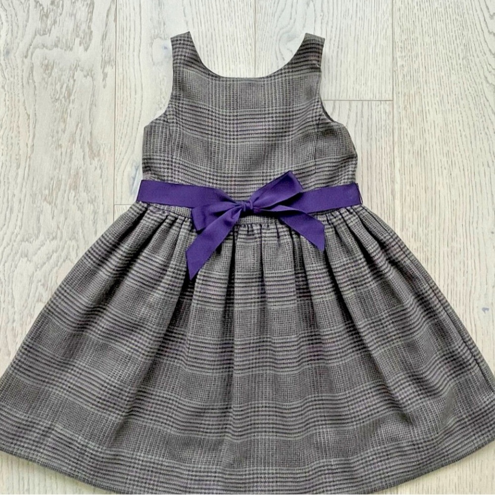 Ralph Lauren brown Plaid Dress with Purple Bow